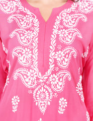 Pink Rayon Chikankari Kurti