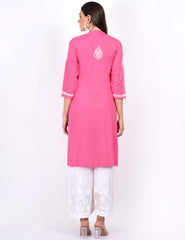 Pink Rayon Chikankari Kurti