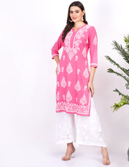 Pink Rayon Chikankari Kurti - Sufiza Lifestyle