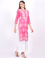 Pink Rayon Chikankari Kurti