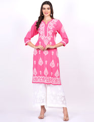 Pink Rayon Chikankari Kurti