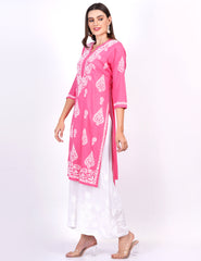 Pink Rayon Chikankari Kurti - Sufiza Lifestyle