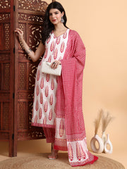 Hand Block Kurta Set  Check Dupatta