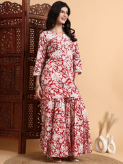 Hand Block Chikankari Kurta Sharara Set