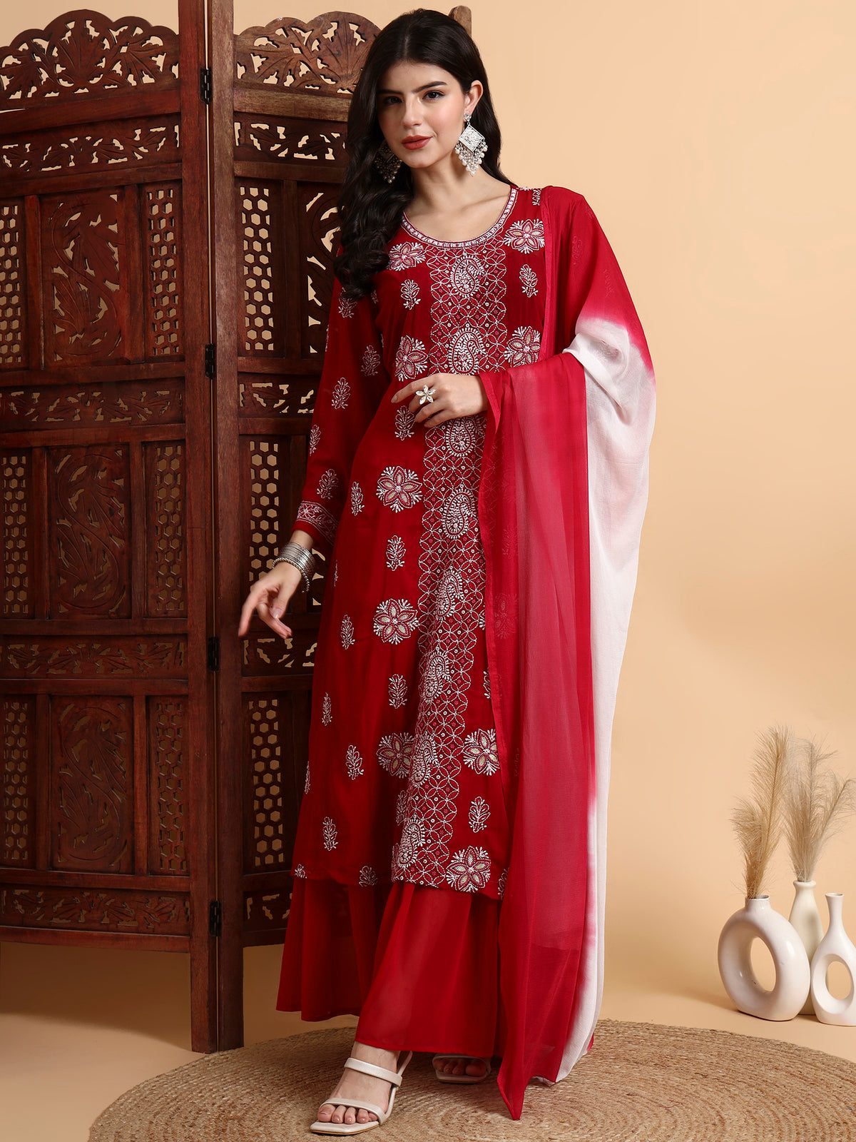 Hand Crafted Bakhiya Chikankari Georgette Kurta Set