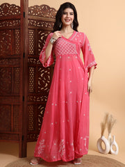 Hand crafted Chiknkari Kalidar Kurta Set