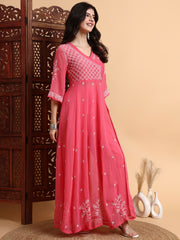 Hand crafted Chiknkari Kalidar Kurta Set