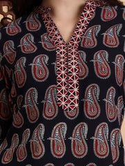 Hand Black Ajrak Print Kurta