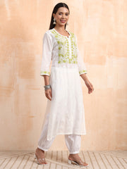 Hand Crafted Chikankari Mul Chanderi Kurta Set