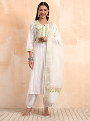 Hand Crafted Chikankari Mul Chanderi Kurta Set