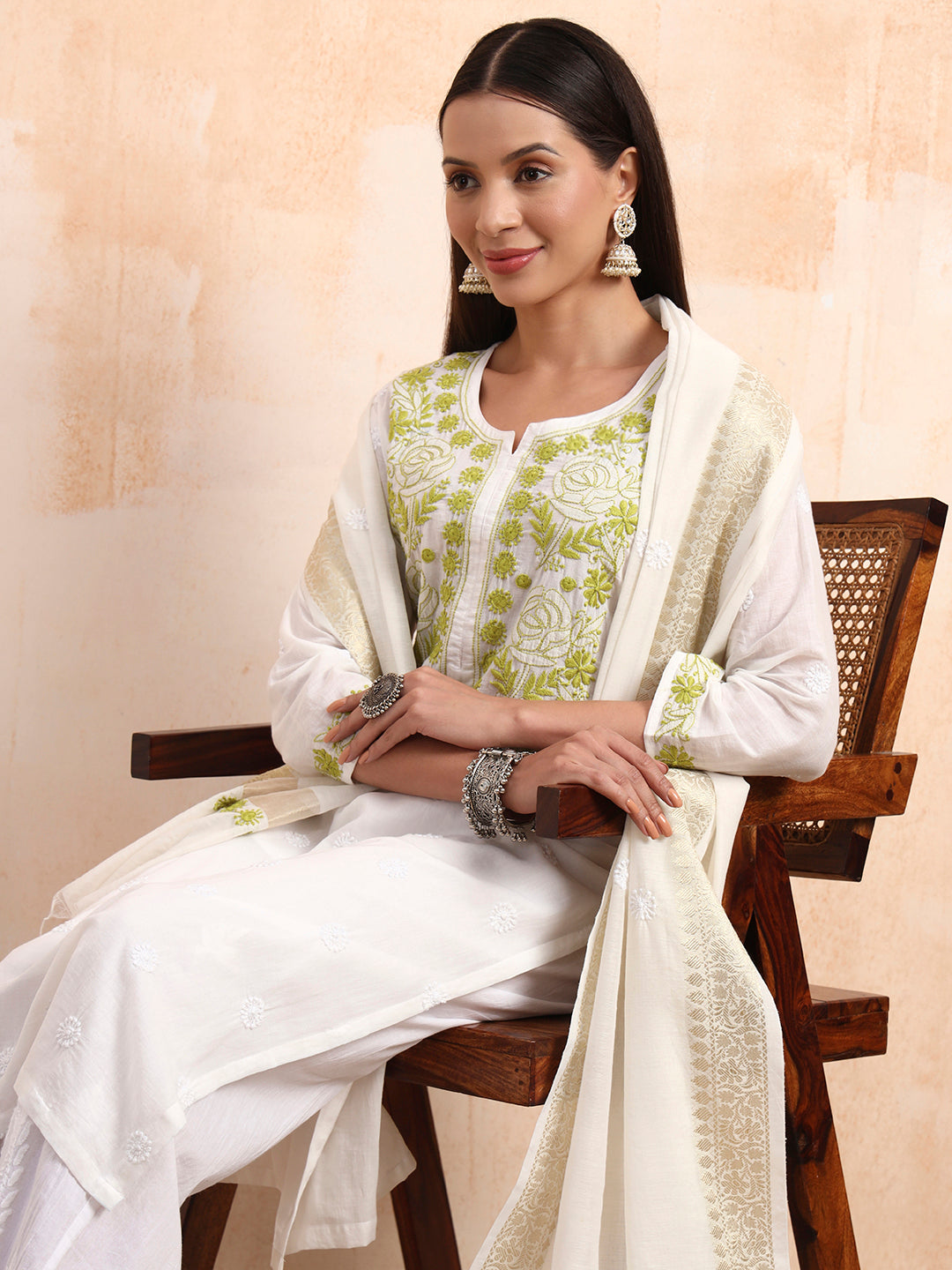 Hand Crafted Chikankari Mul Chanderi Kurta Set