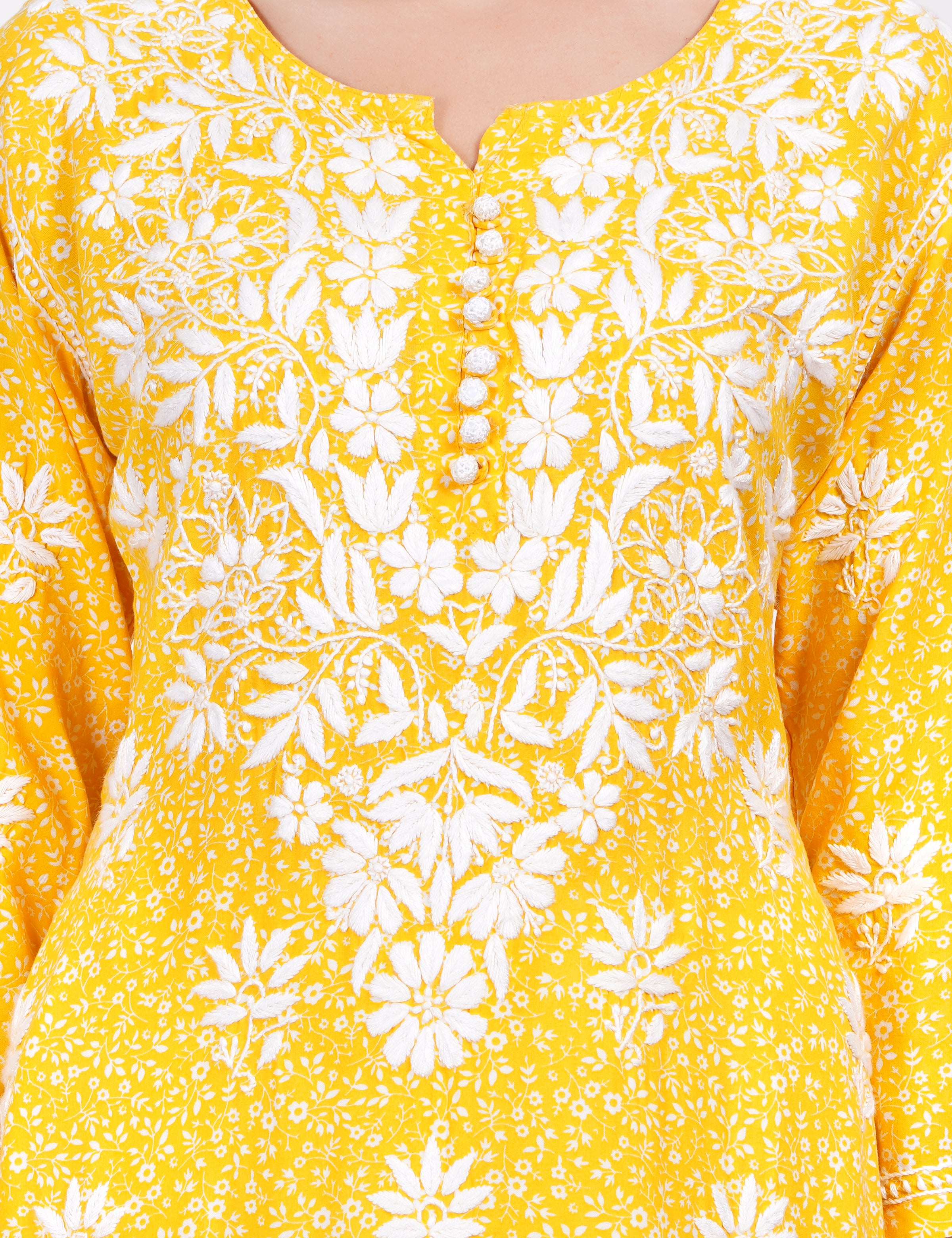 Yellow Rayon Chikankari Kurti