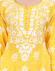 Yellow Rayon Chikankari Kurti - Sufiza Lifestyle