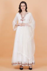 Silver Drop Georgette Zardosi Work Kalidar Dress - Sufiza Lifestyle