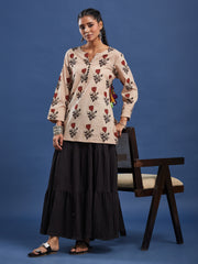 Hand Block Print Bagru Print Kurti, Cotton breathable fabric, Style with Skirt, Palazzo, Trouser and Denim. Collection for casual and office wear, Hand Crafted by Artisans.