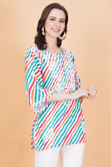 Cotton Leheriya Print Chikankari Kurti