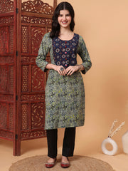 Hand Block Green Kurta  S2005
